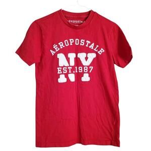 Aeropostale NY Mens Crewneck T-Shirt Size XS Red White Embroidered Short Sleeve